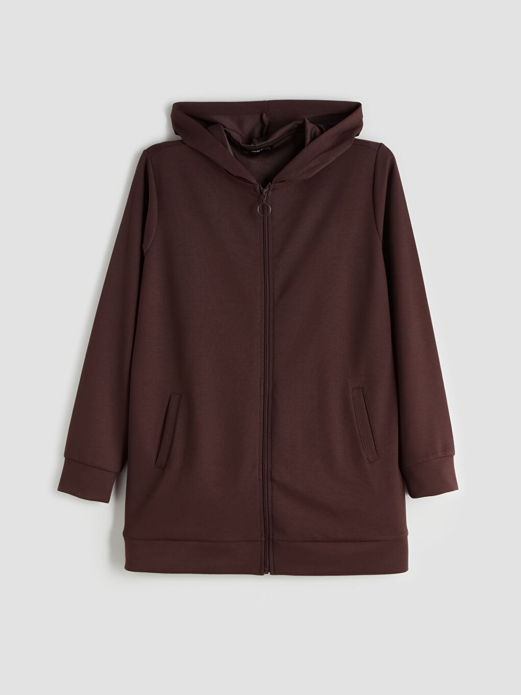 Kahverengi Kapüşonlu Oversize Kadın Fermuarlı Sweatshirt-4