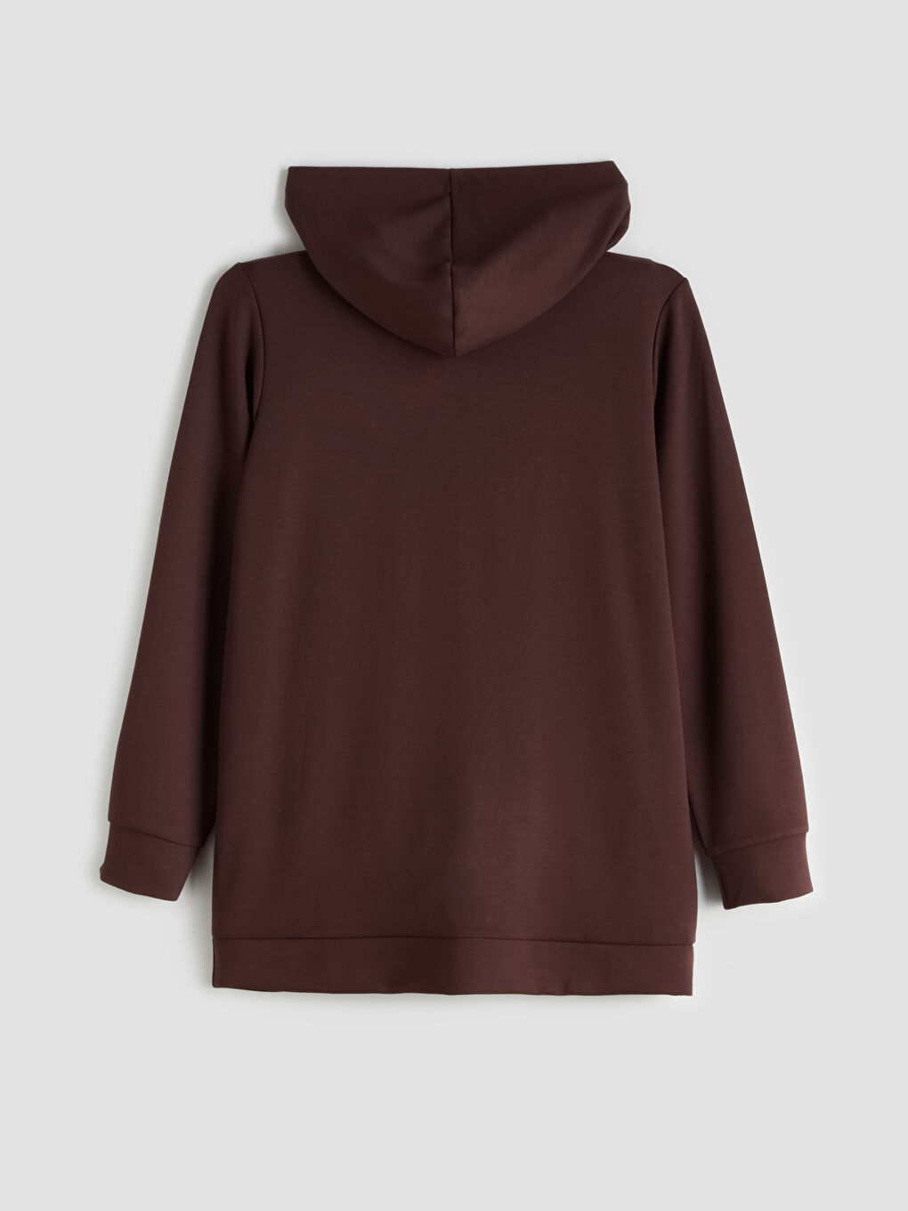Kahverengi Kapüşonlu Oversize Kadın Fermuarlı Sweatshirt-5