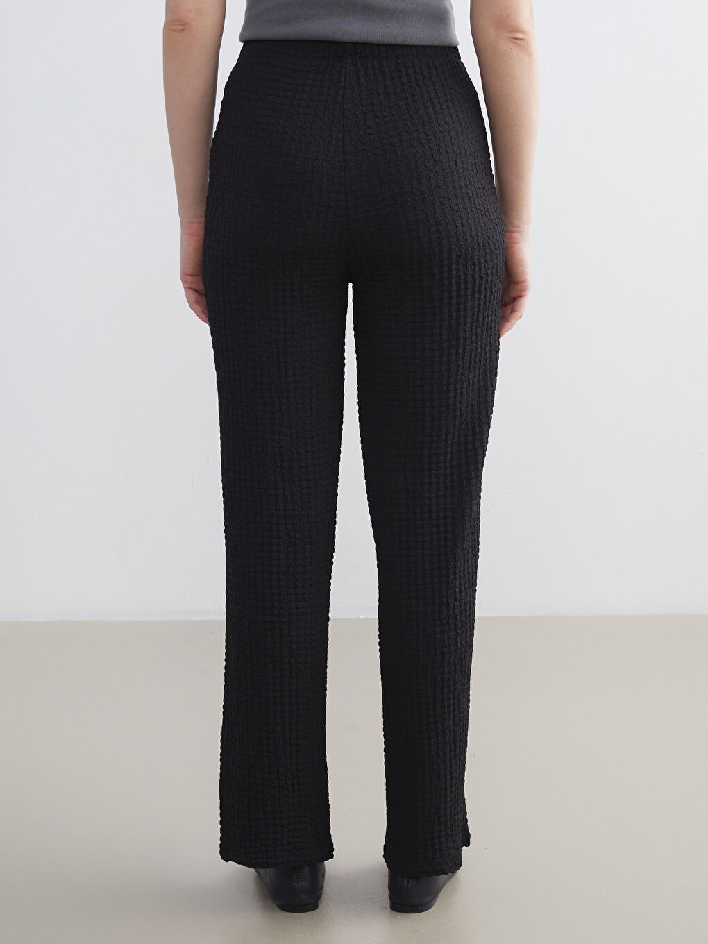 әйелдерге арналған серпімді белдік рельефті трикотаж кең балақ шалбар-8