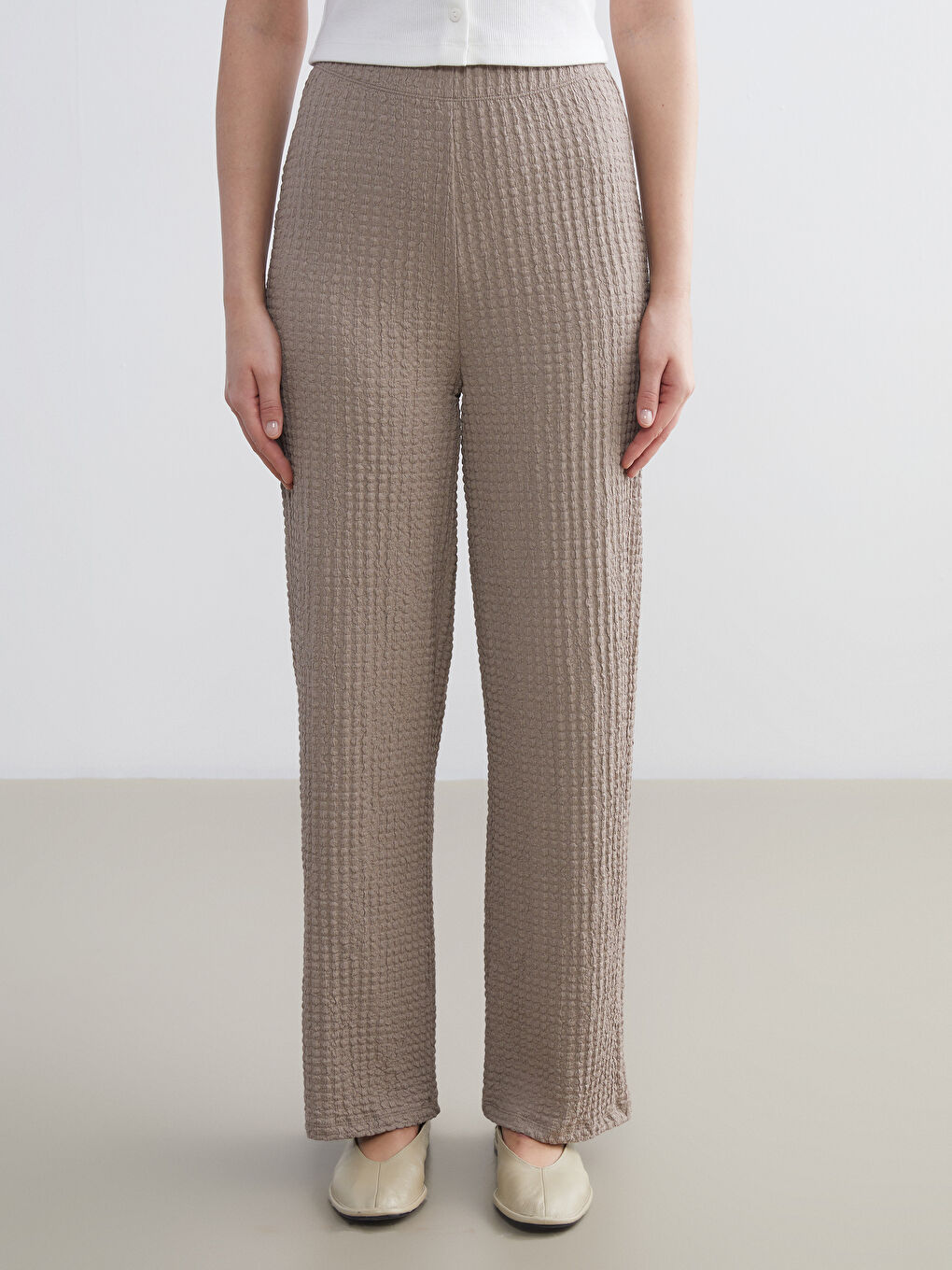 LCWAIKIKI Classic Elasticated Waist Textured Wide Leg Women's Trousers -W59381Z8-GQF