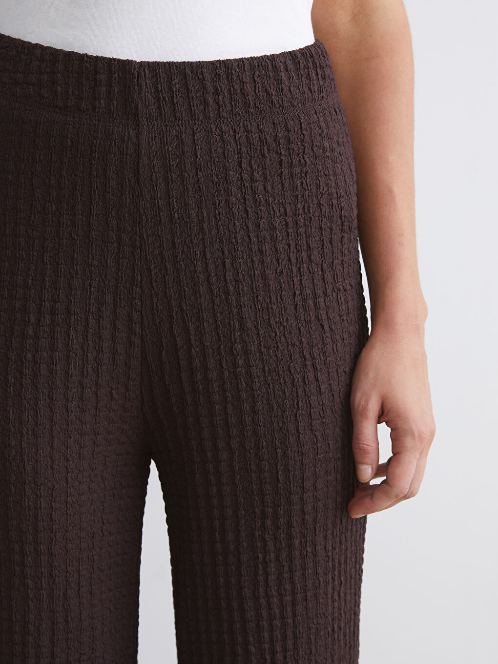 LCWAIKIKI Classic Elasticated Waist Textured Wide Leg Women's Trousers -W59381Z8-JR3