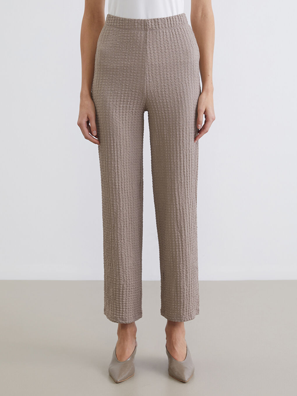 Beli Lastikli Dokulu Geniş Paça Kadın Pantolon-3