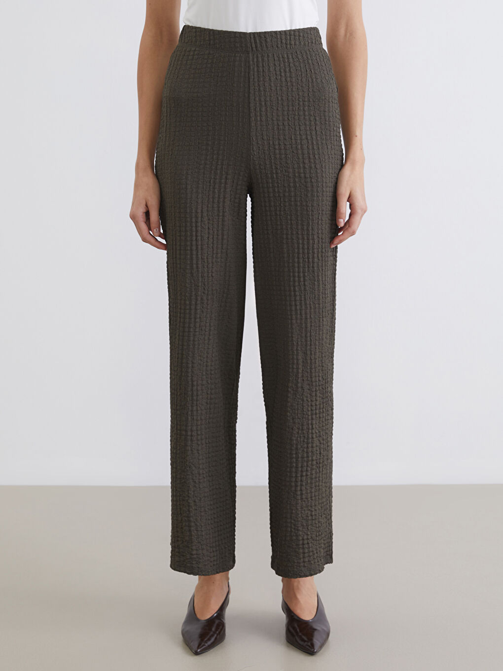 Elasticated Waist Textured Wide Leg Women's Trousers-2