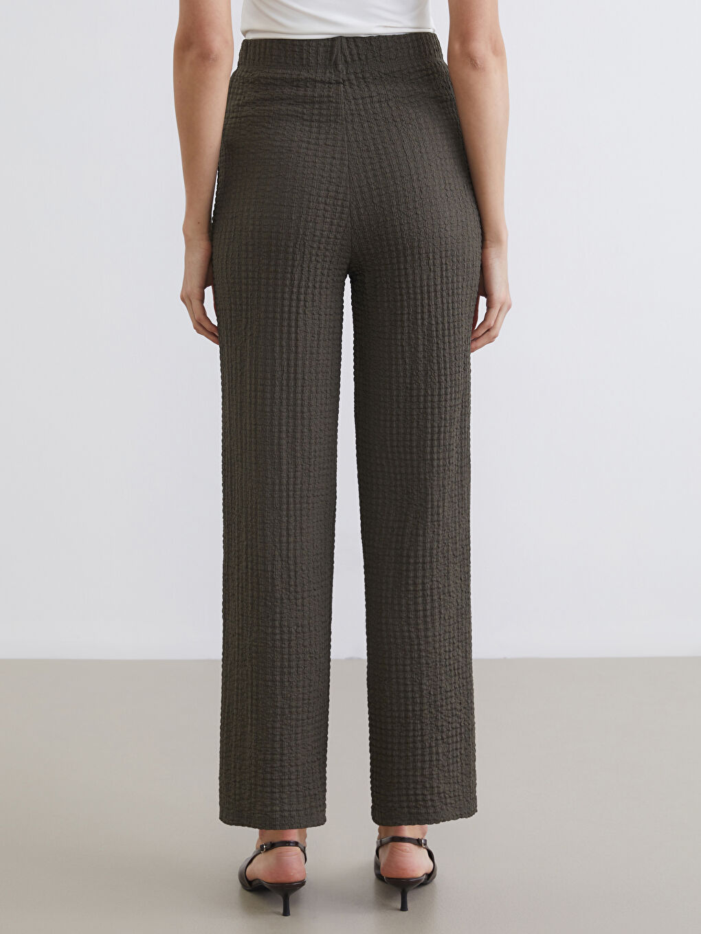 Elasticated Waist Textured Wide Leg Women's Trousers-4