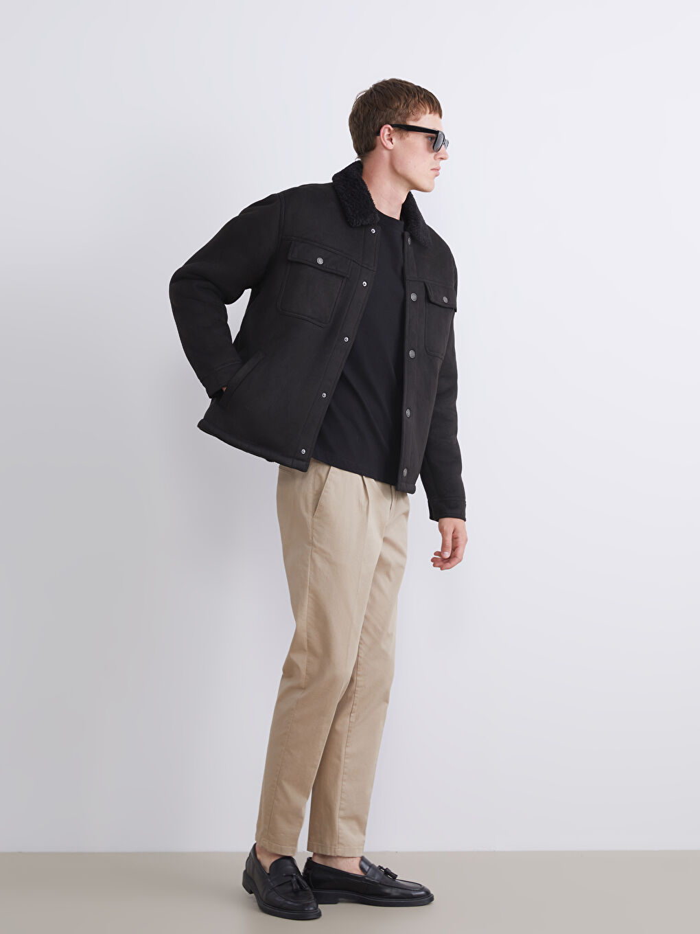 Standard Fit Collared Neck Suede Men's Coat-1