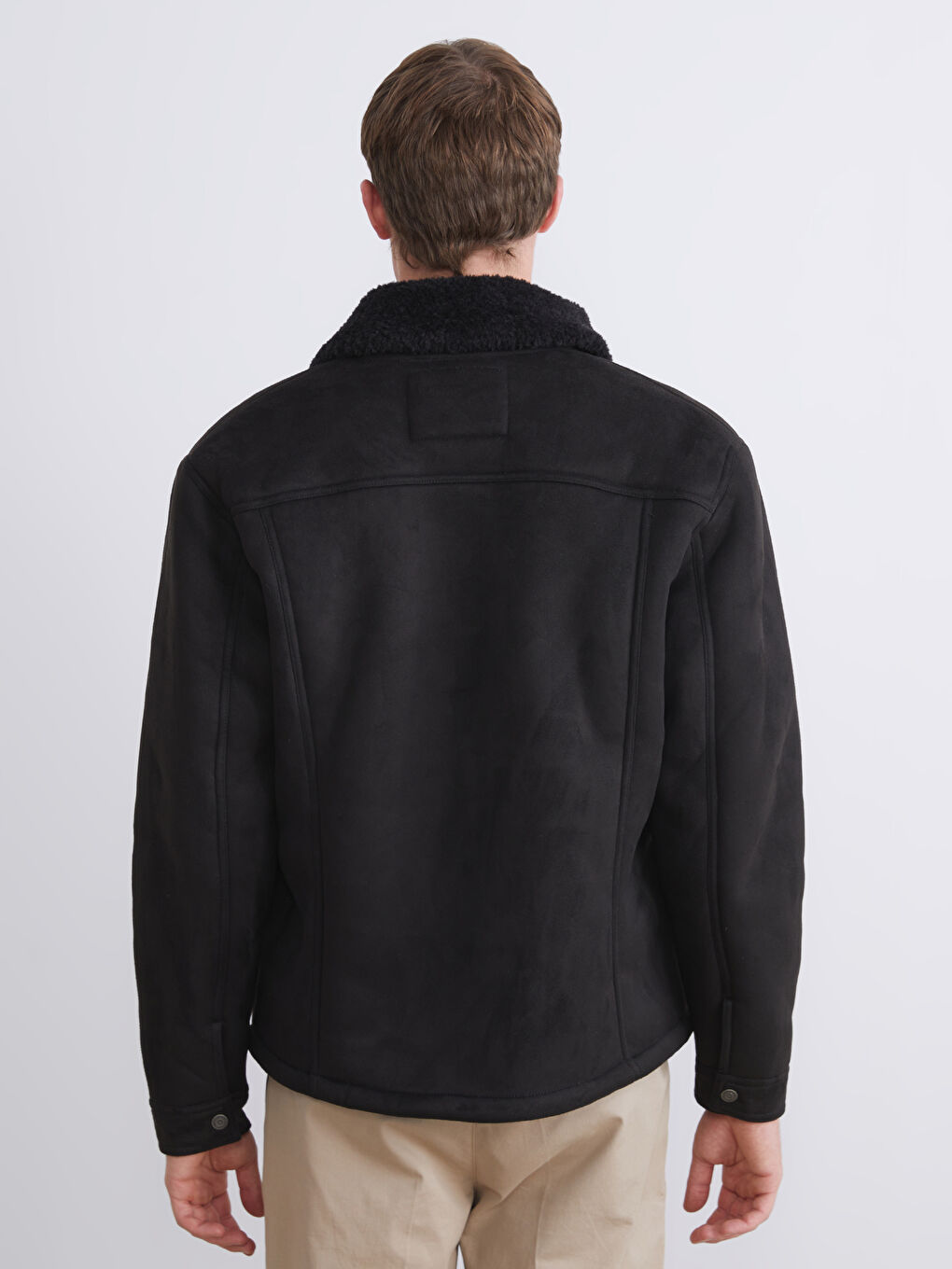 Standard Fit Collared Neck Suede Men's Coat-4