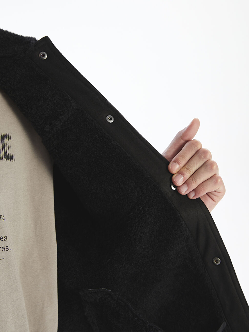 Siyah Standart Kalıp Kürk Yaka Süet Erkek Mont-3