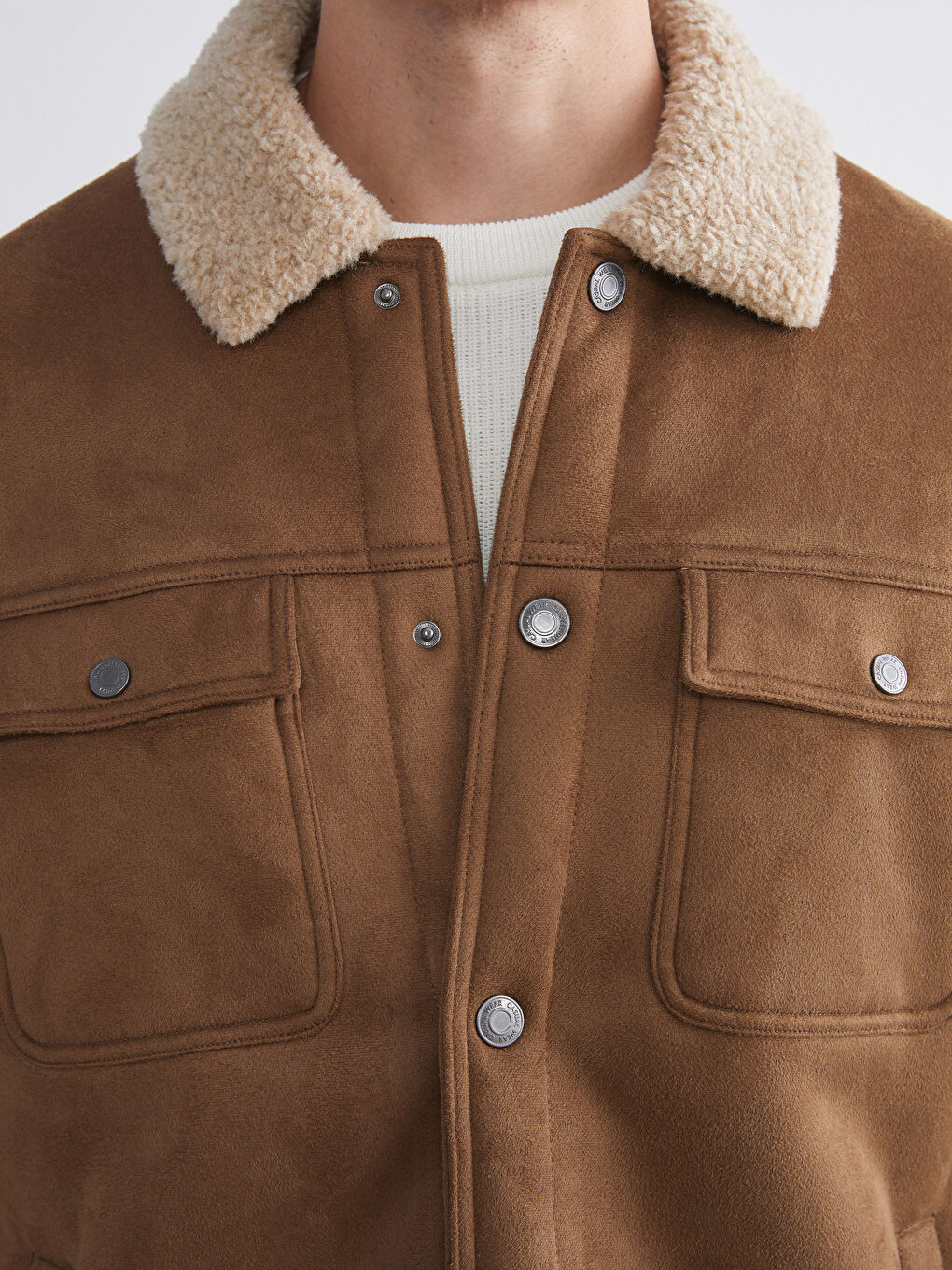 Kahverengi Standart Kalıp Kürk Yaka Süet Erkek Mont-2