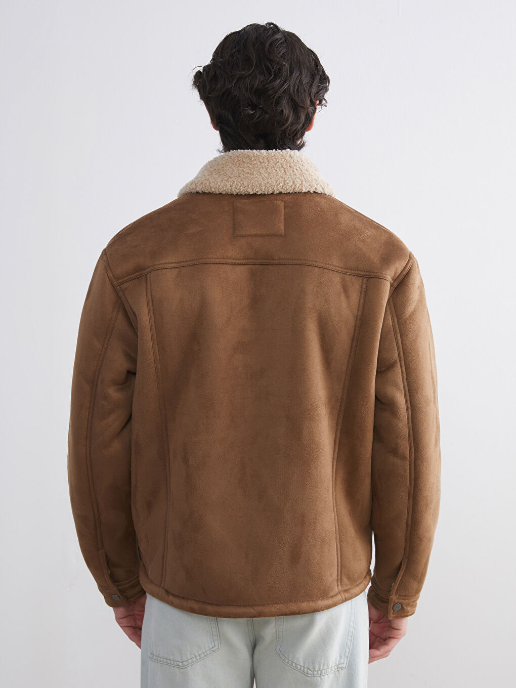 Kahverengi Standart Kalıp Kürk Yaka Süet Erkek Mont-4