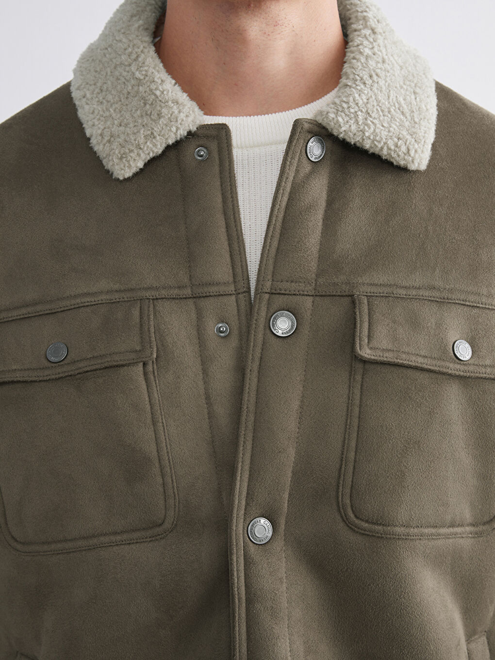 Regular Fit Faux Fur Collar Suede Men's Coat-2