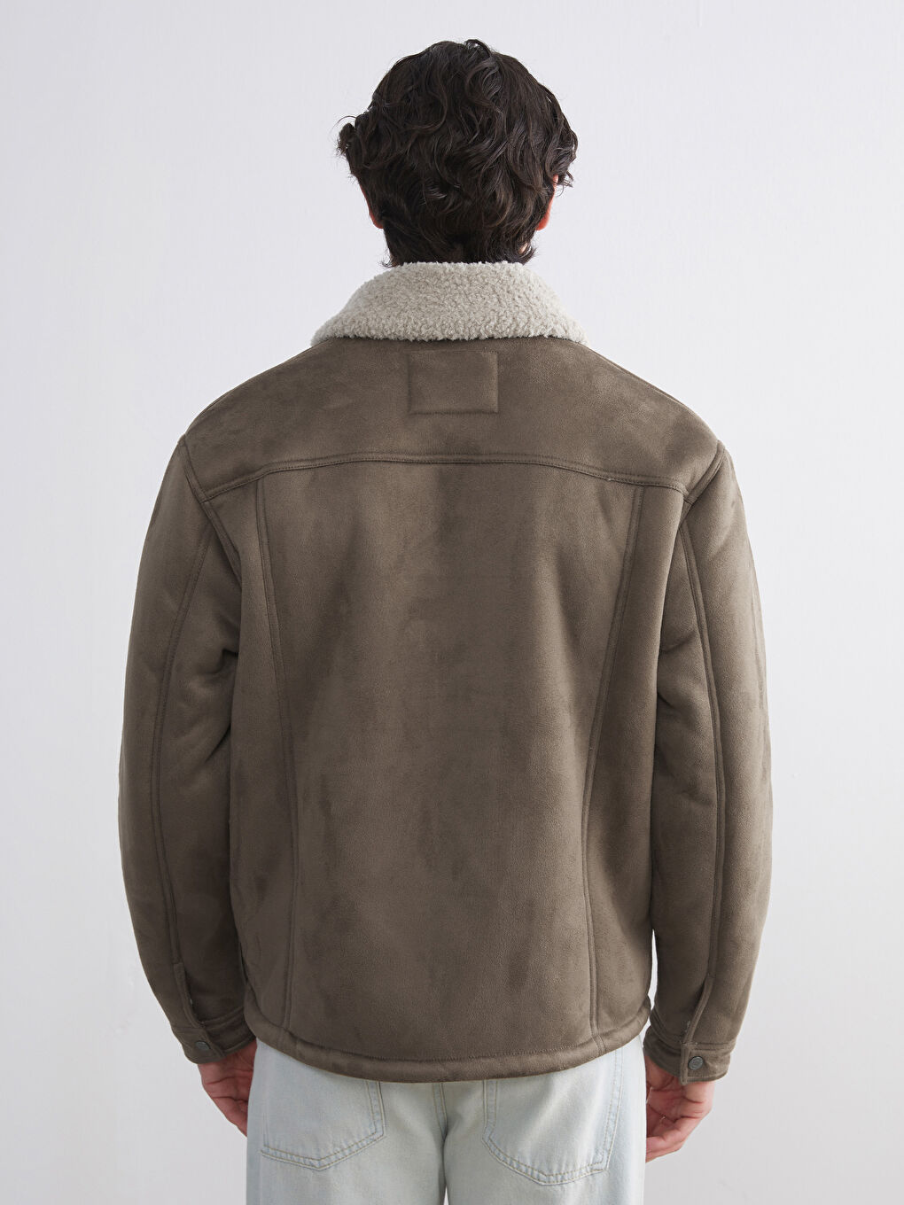 Regular Fit Faux Fur Collar Suede Men's Coat-4