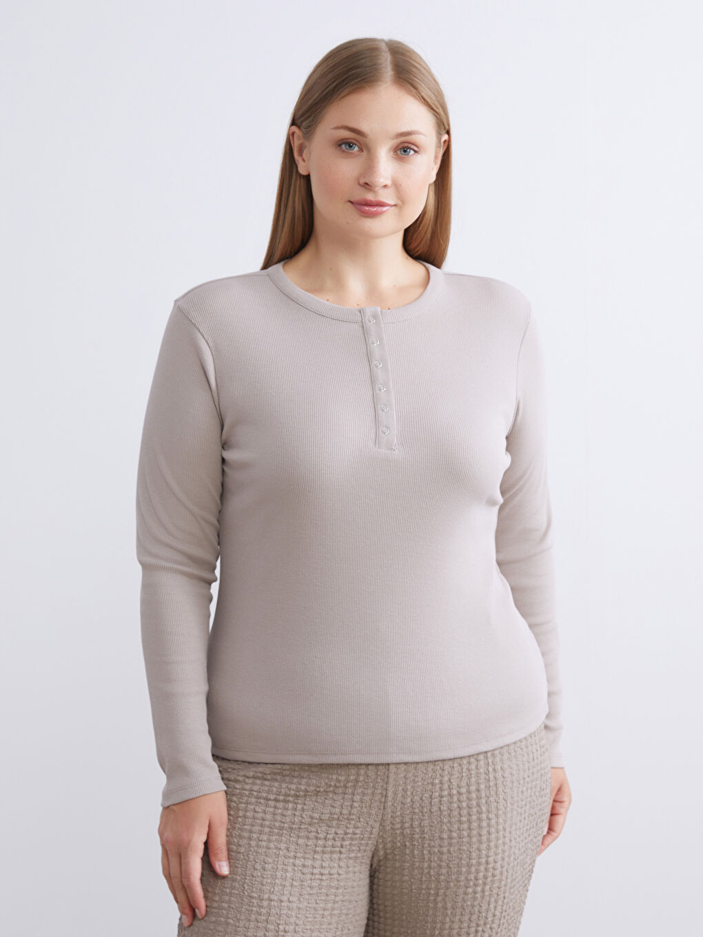 Bej Bisiklet Yaka Kadın Body-1