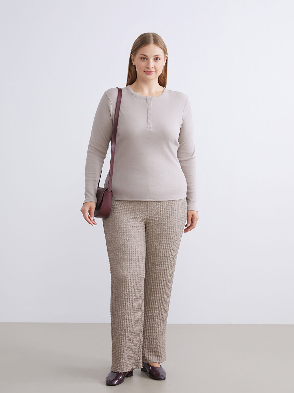 Bej Bisiklet Yaka Kadın Body-5