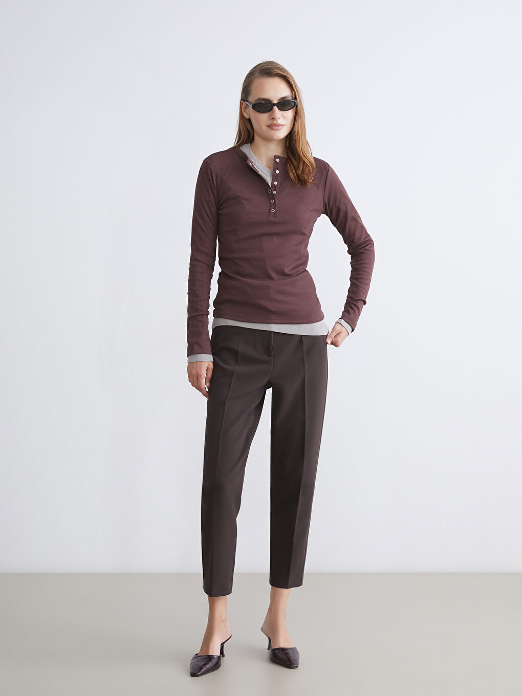 Kahverengi Bisiklet Yaka Kadın Body-2