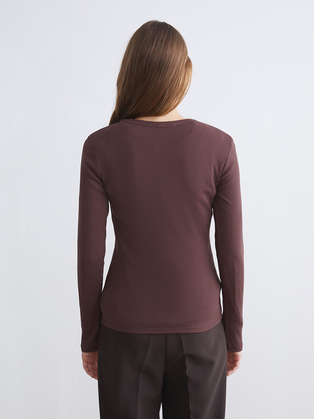 Kahverengi Bisiklet Yaka Kadın Body-4