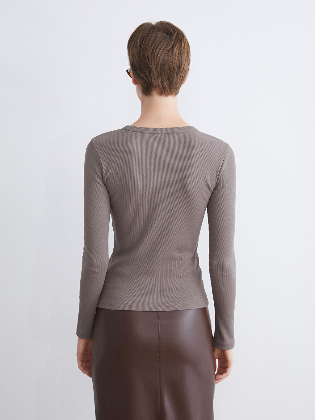 Kahverengi Bisiklet Yaka Kadın Body-4