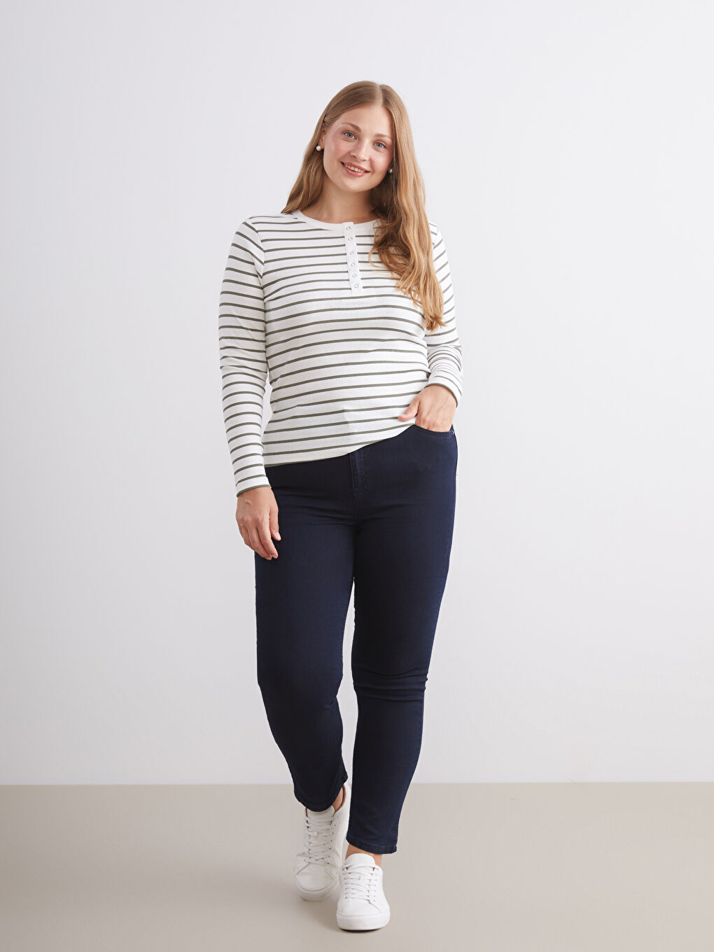 Crew Neck Striped Women's Body-1