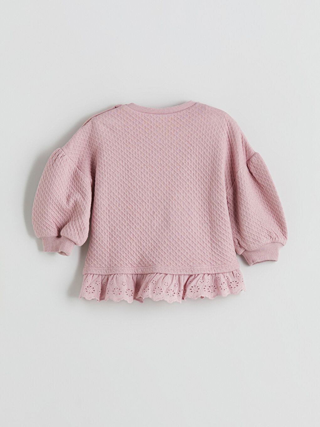 Pembe Desenli Fırfırlı Kız Bebek Sweatshirt-1