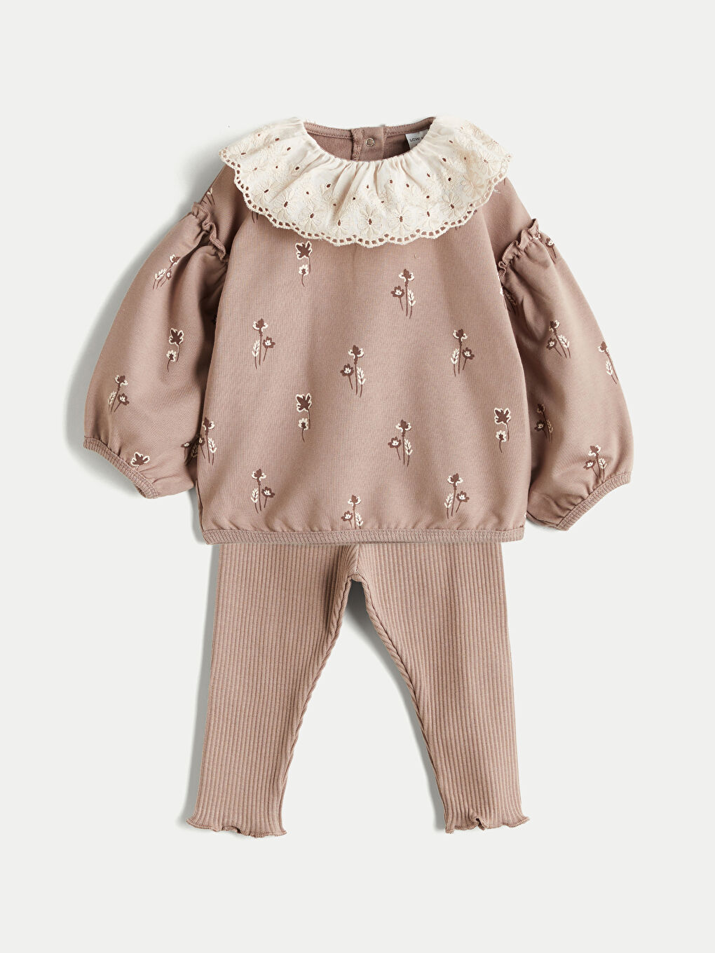 LCW baby یاخەی پیته‌ر پان قۆڵ درێژ چاپی وێنەدار سێت کراسی وەرزشی و گۆرەوی توند بۆ کچانی ساوا ٢ دانە پێکەوە -W59520Z1-LQB