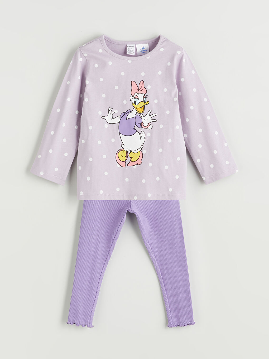 LCW baby Crew Neck Long Sleeve Daisy Duck Printed Baby Girl Sweatshirt and Tights 2-Pack -W59527Z1-LTM