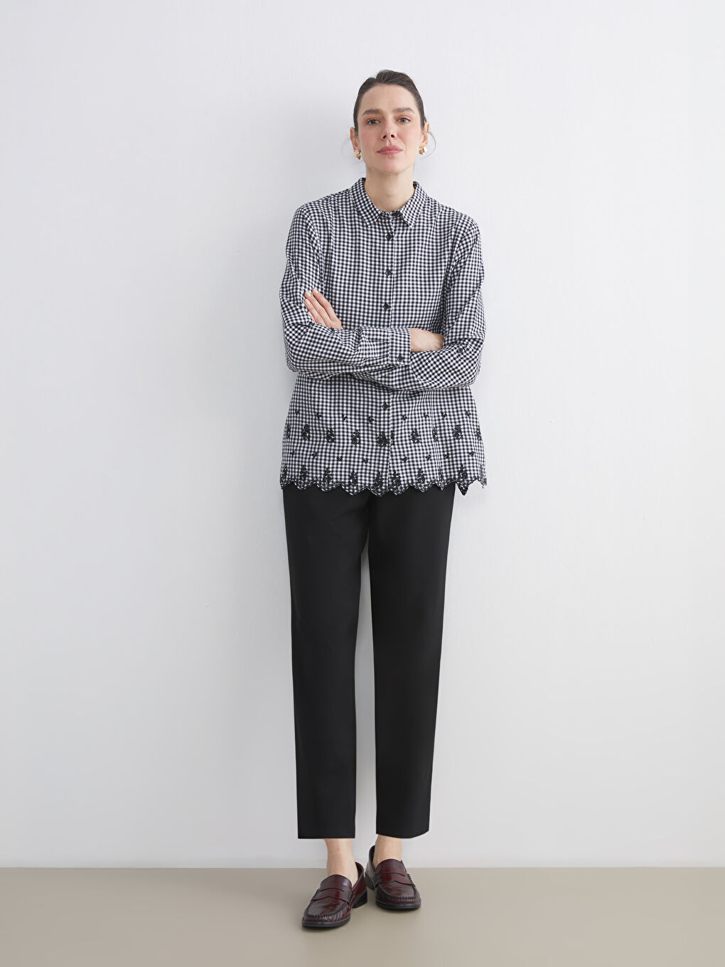 Plaid Frilled Women's Shirt-1