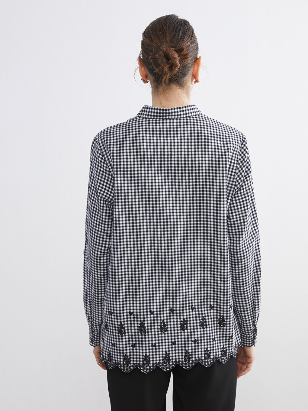 Plaid Frilled Women's Shirt-3