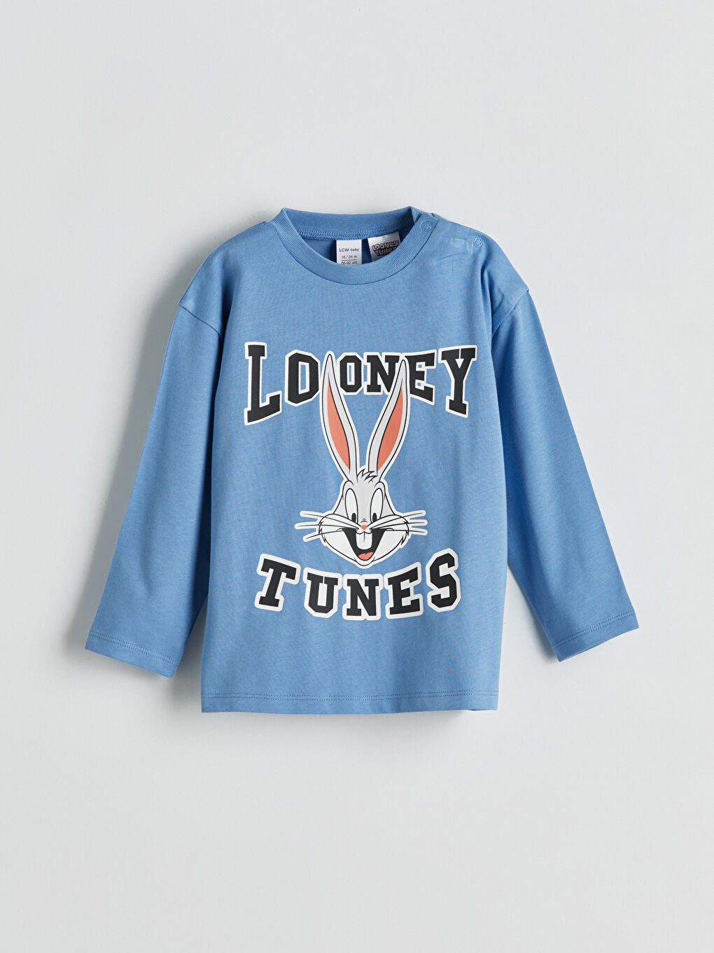 Mavi Bisiklet Yaka Bugs Bunny Baskılı Erkek Bebek Tişört