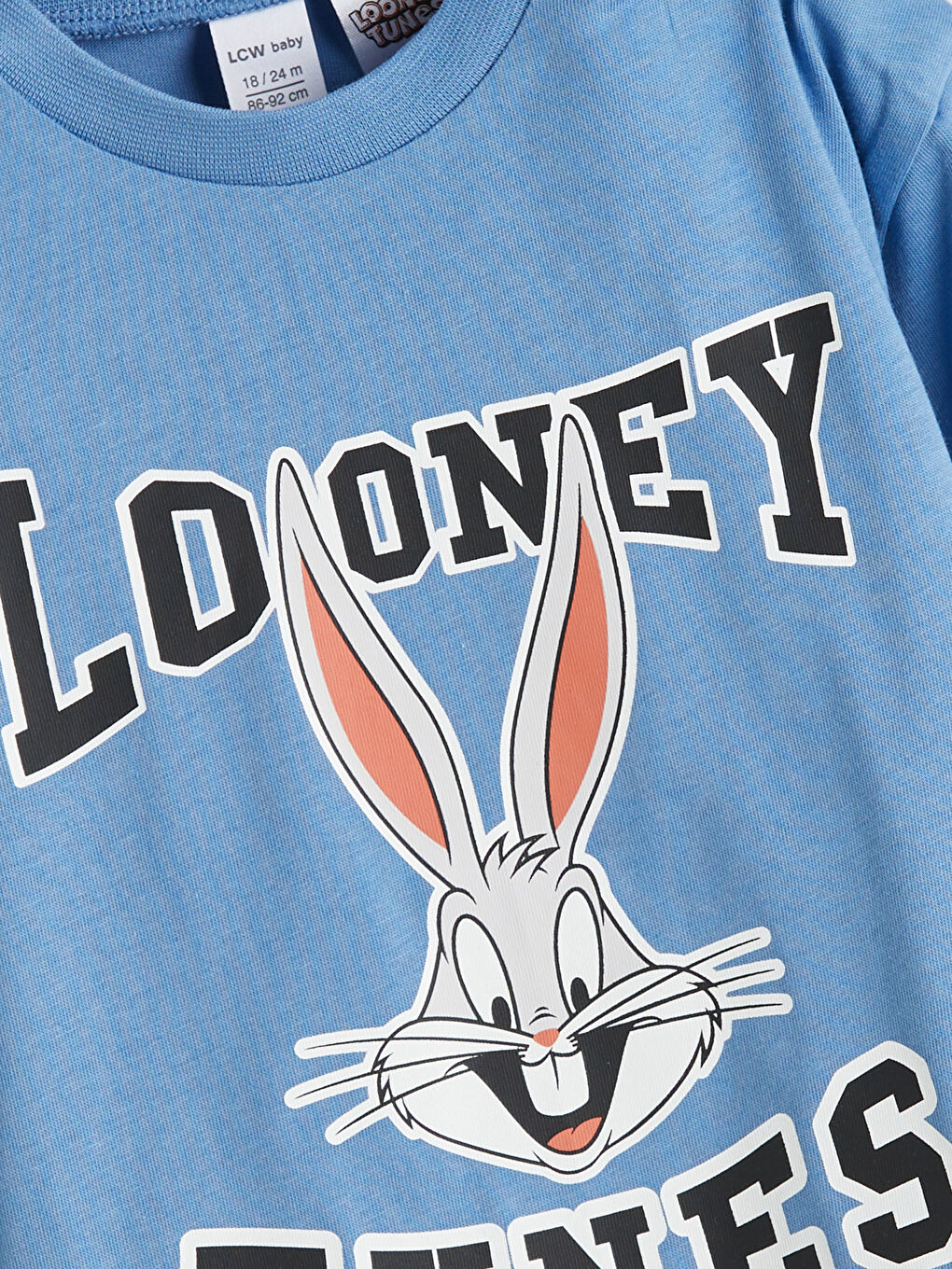 Mavi Bisiklet Yaka Bugs Bunny Baskılı Erkek Bebek Tişört-2