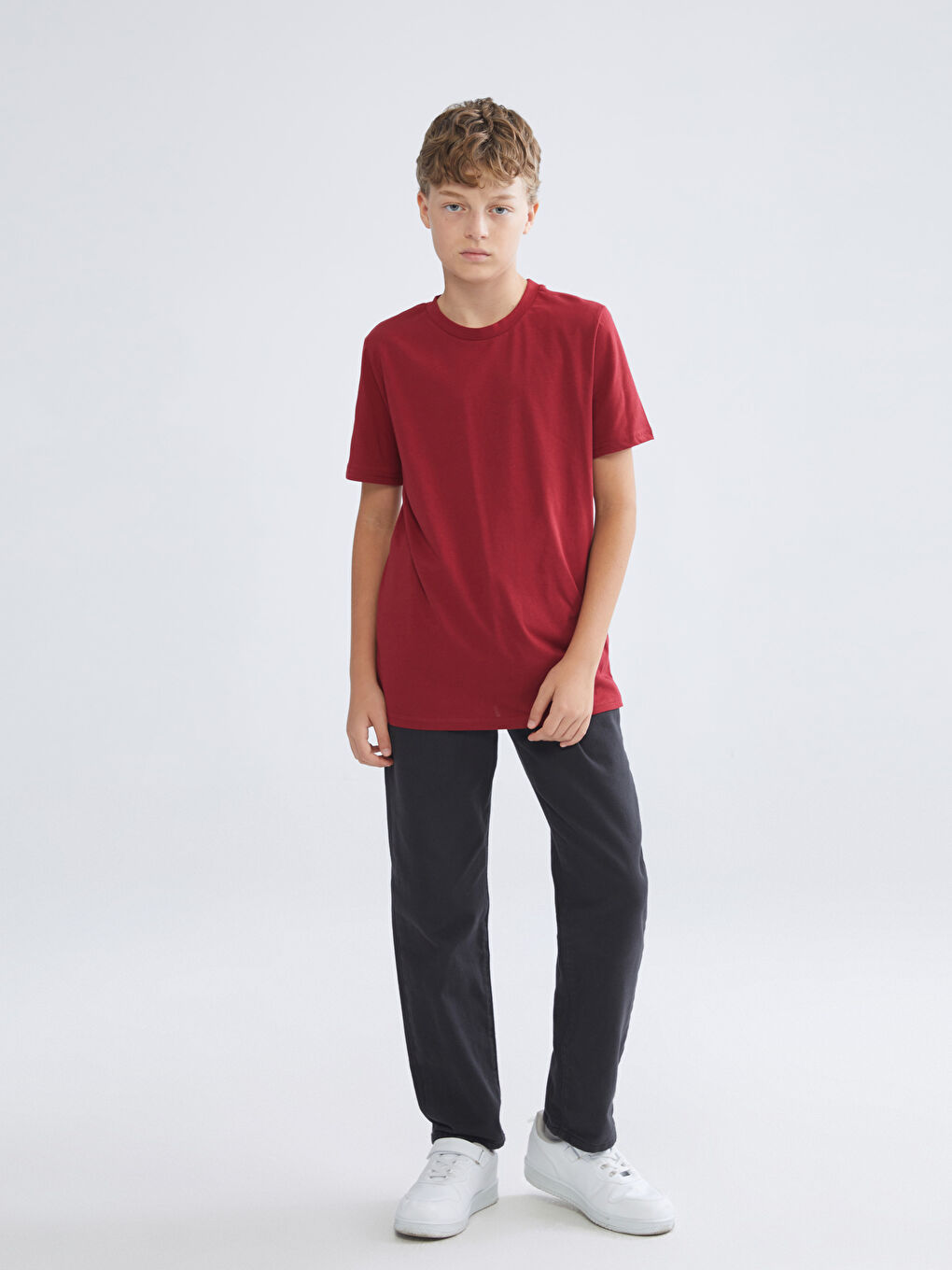 Bordo Bisiklet Yaka Erkek Çocuk Tişört-1