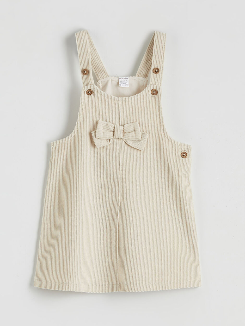 Bej Fiyonk Detaylı Kız Bebek Kadife Salopet Elbise