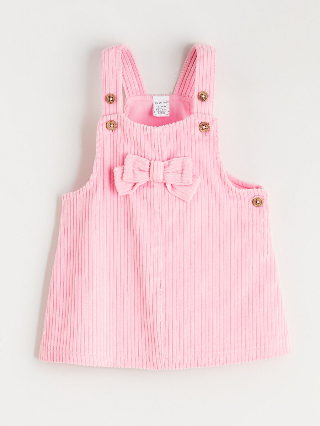 Pembe Fiyonk Detaylı Kadife Kız Bebek Salopet Elbise ve Tişört-6