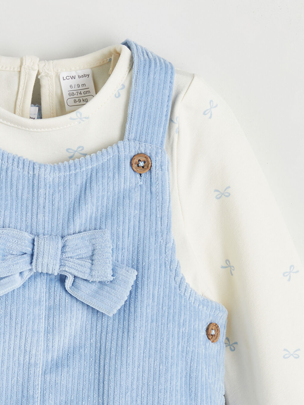 Bow Detailed Velvet Baby Girls' Dress and T-Shirt-1