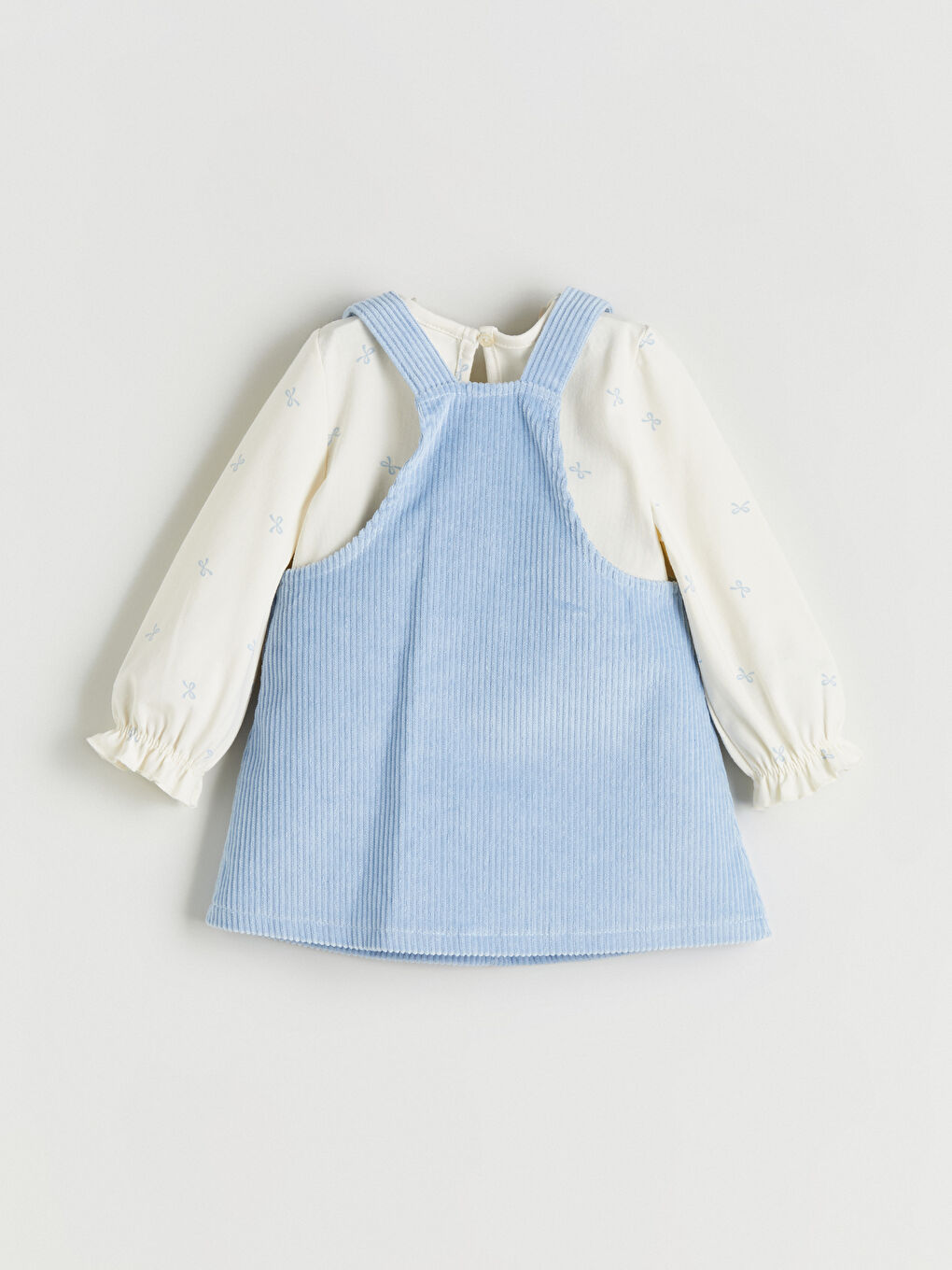 Bow Detailed Velvet Baby Girls' Dress and T-Shirt-2