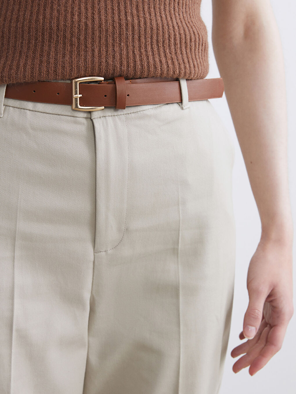 LCW Vision Belted High Waisted Carrot Fit Women's Trousers -W59631Z8-EEV