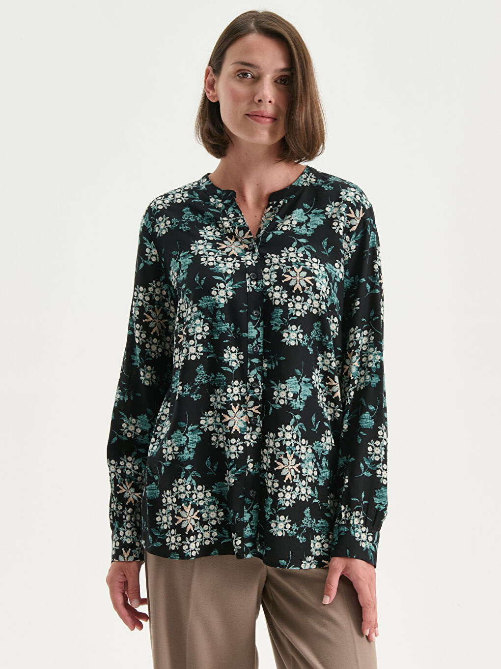 LCW Grace Notch Neck Floral Women's Shirt -W59641Z8-LQJ
