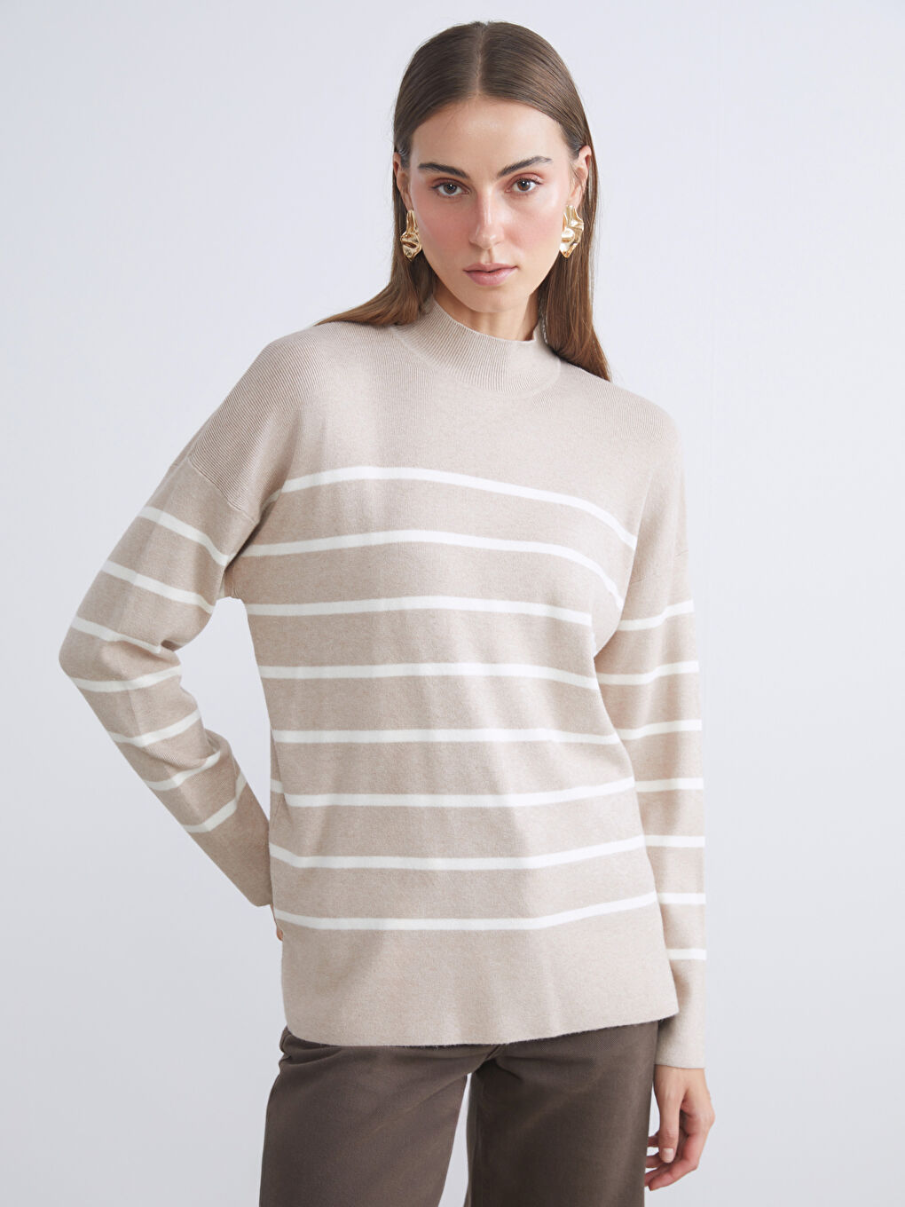 Half Turtleneck Striped Women's Knitwear Sweater