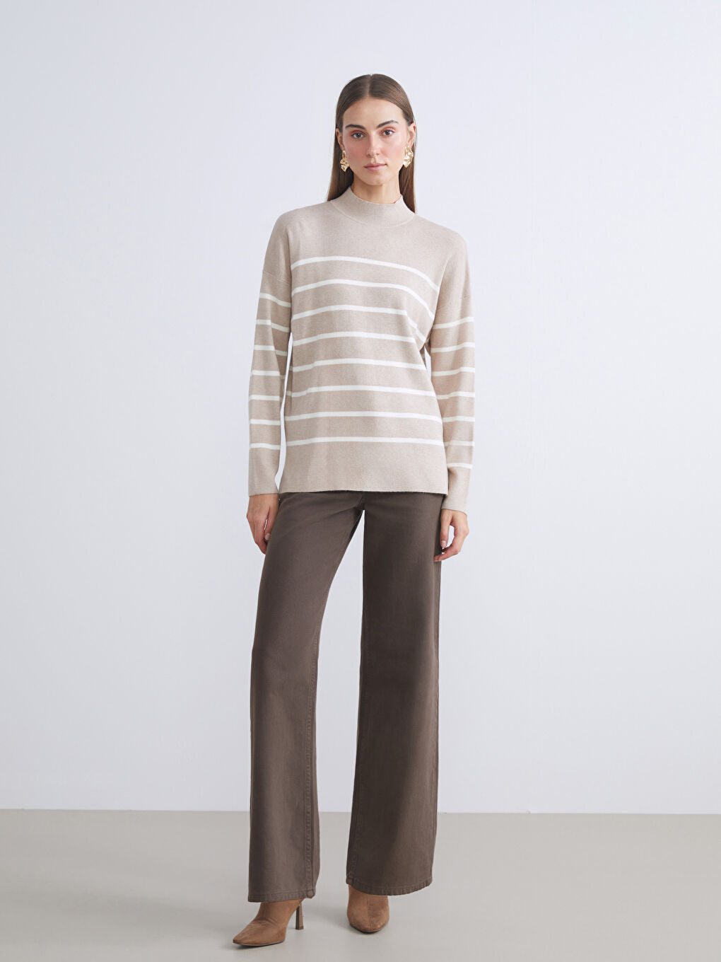 Half Turtleneck Striped Women's Knitwear Sweater-1