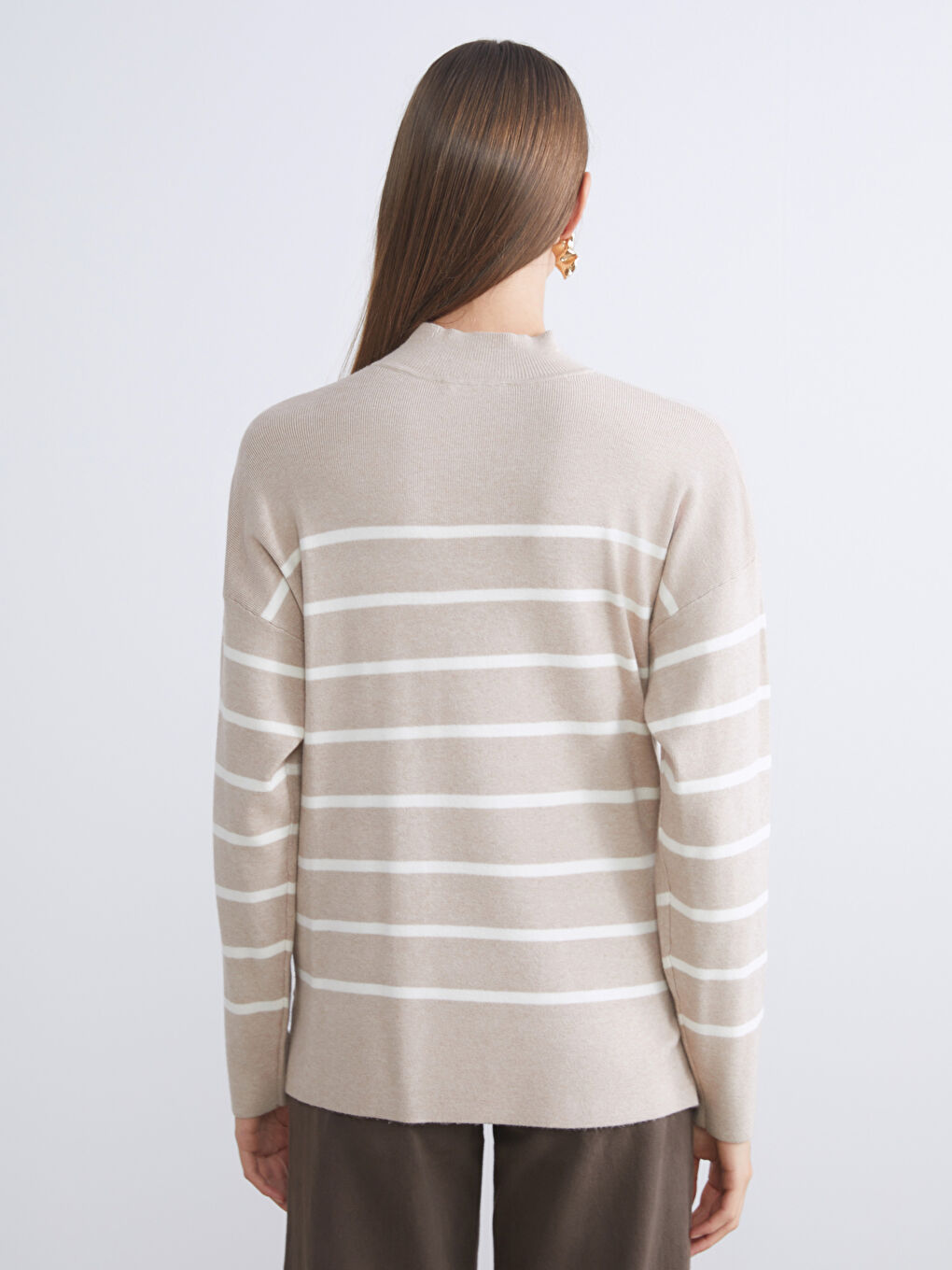 Half Turtleneck Striped Women's Knitwear Sweater-3