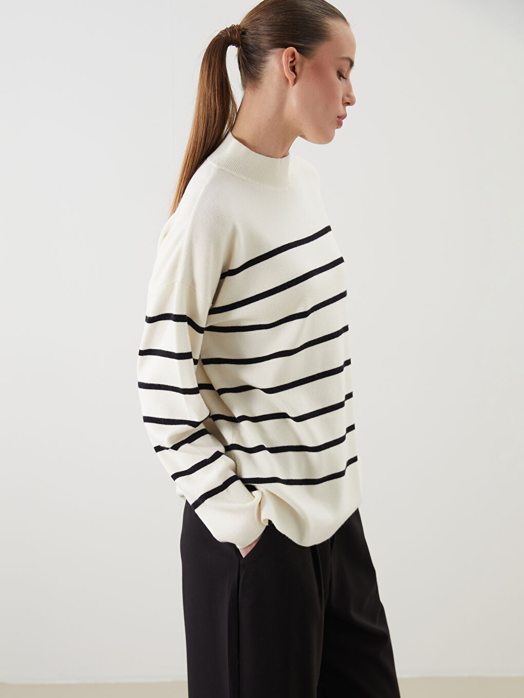 Half Turtleneck Striped Women's Knitwear Sweater