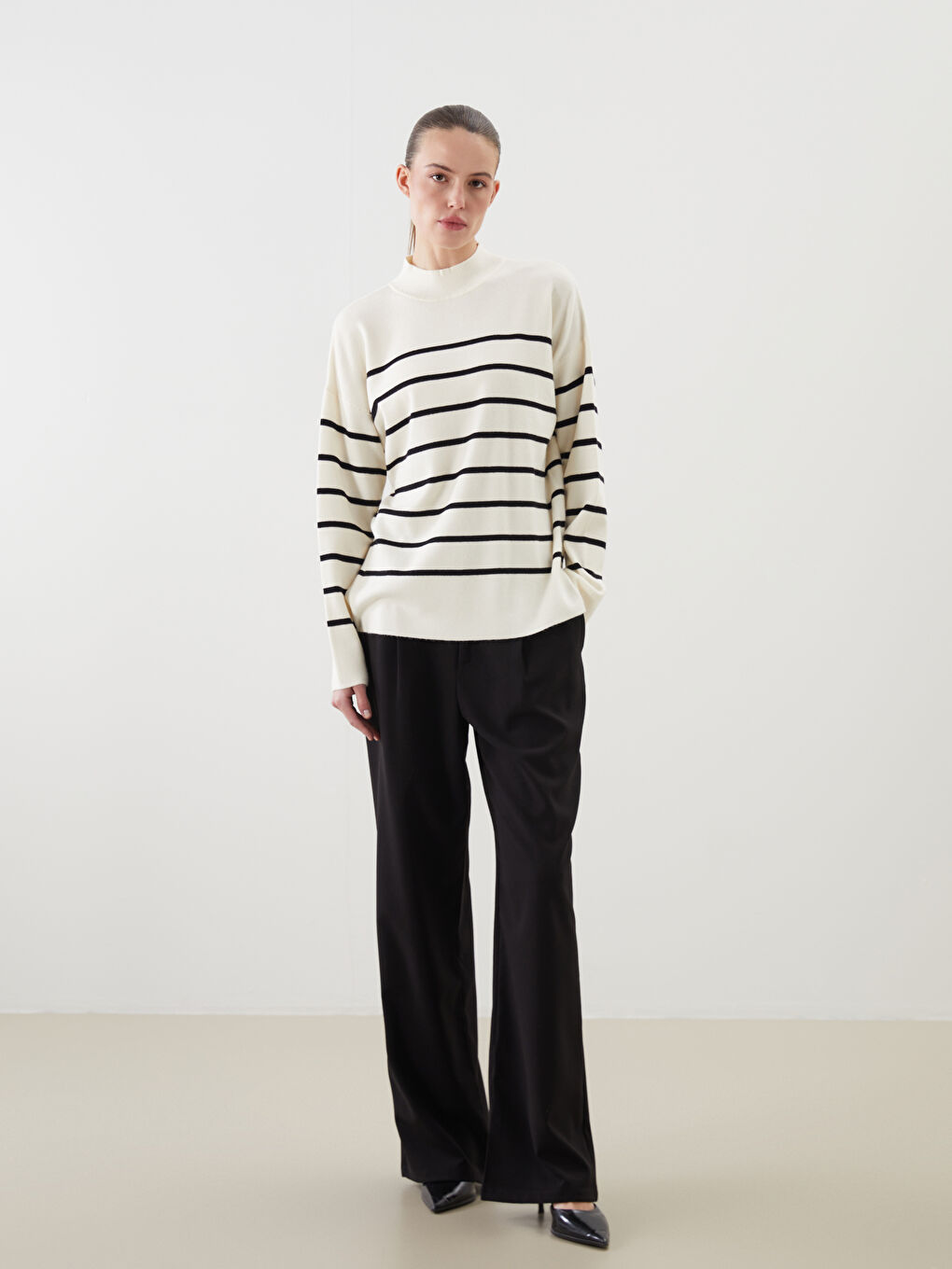 Half Turtleneck Striped Women's Knitwear Sweater-1