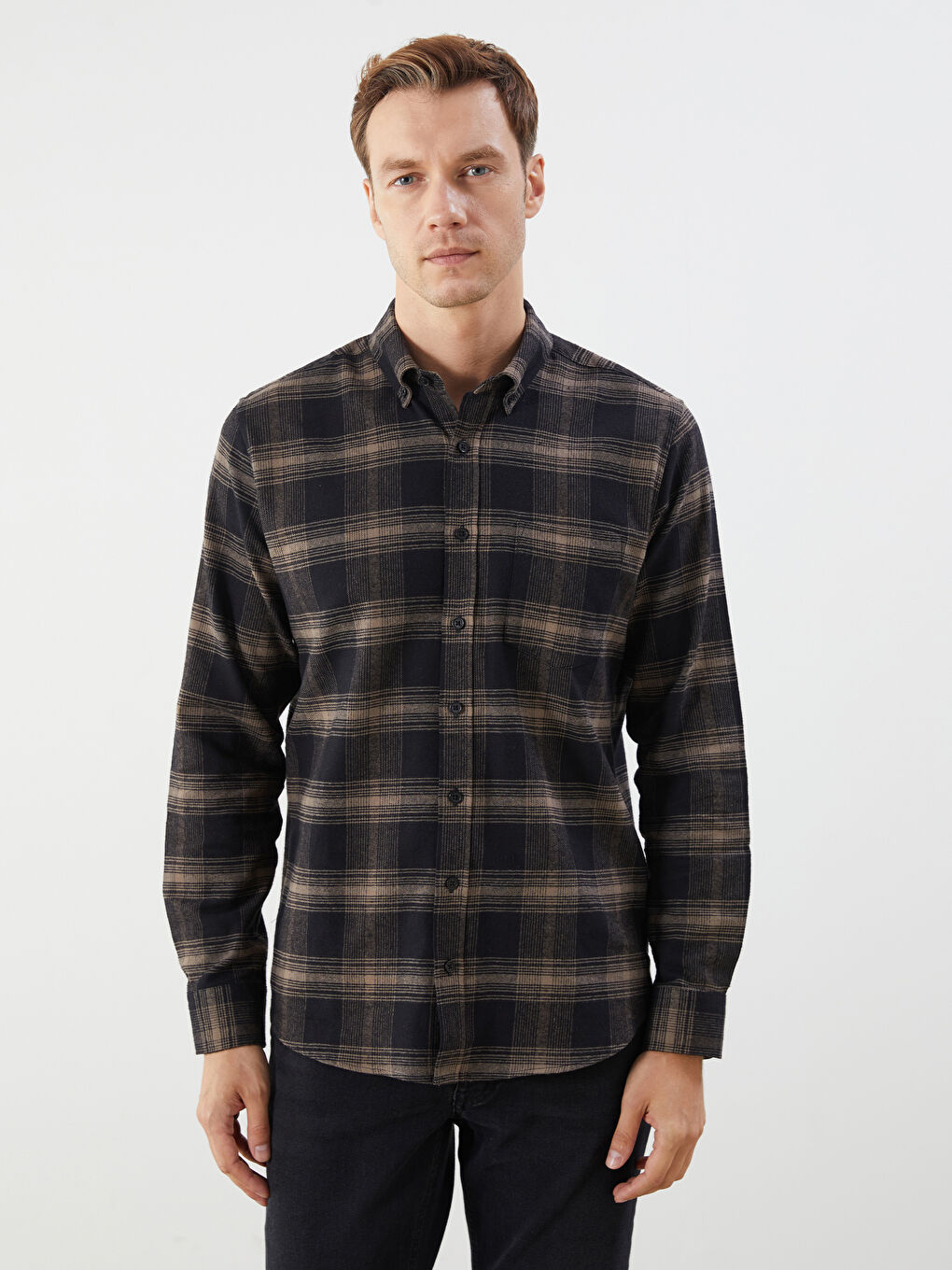 LCWAIKIKI Classic Regular Fit Long Sleeve Plaid Poplin Men's Shirt -W59651Z8-LLL
