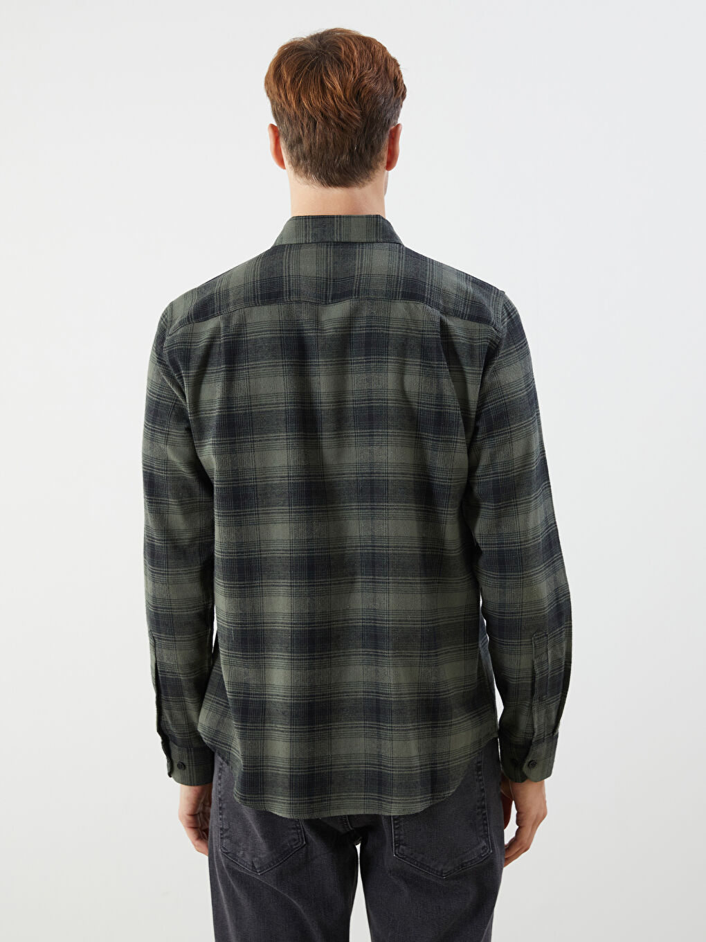 Regular Fit Long Sleeve Plaid Poplin Men's Shirt-6