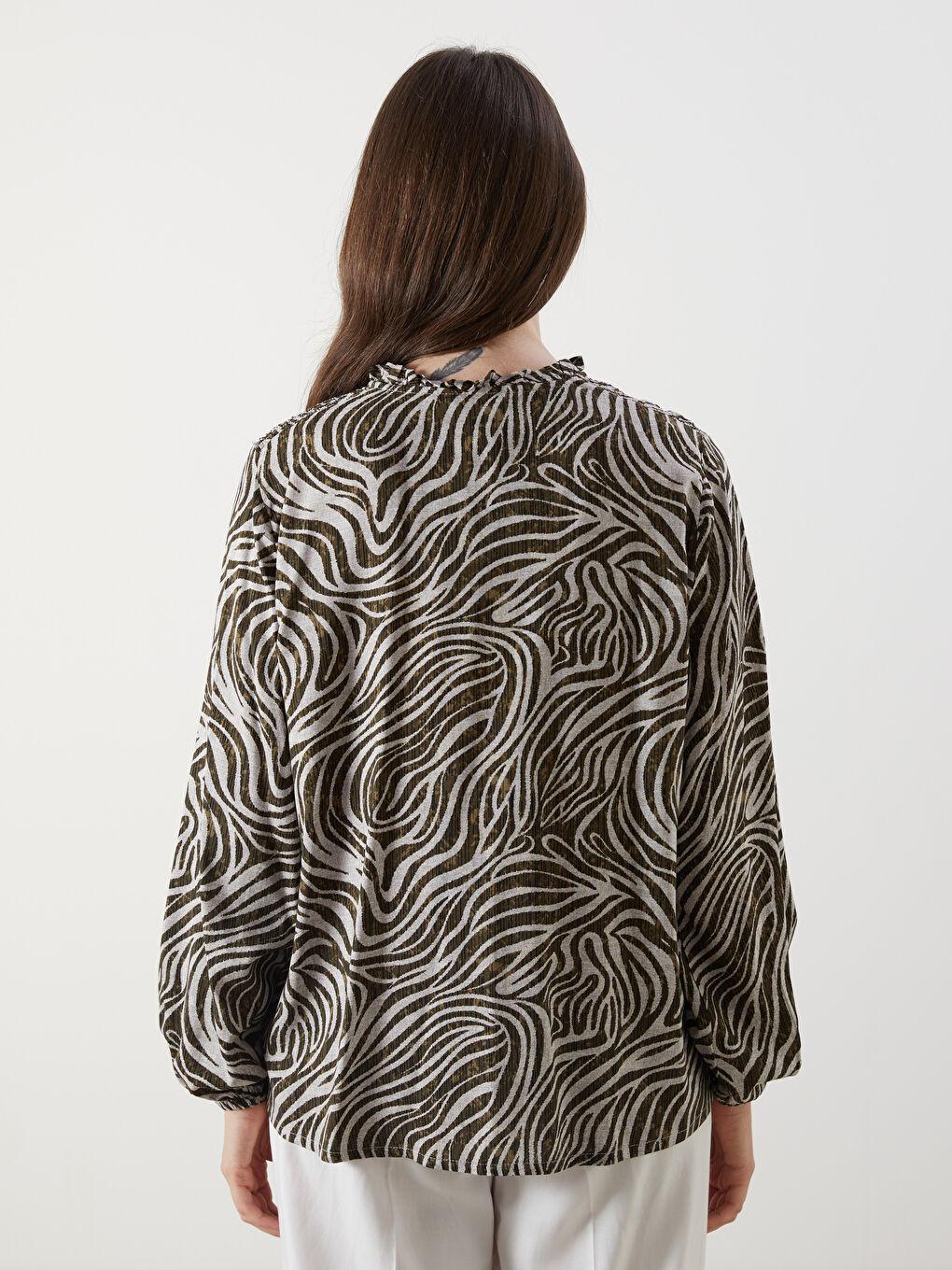 LCW Grace Tie Neck Patterned Blouse -W59659Z8-F9C
