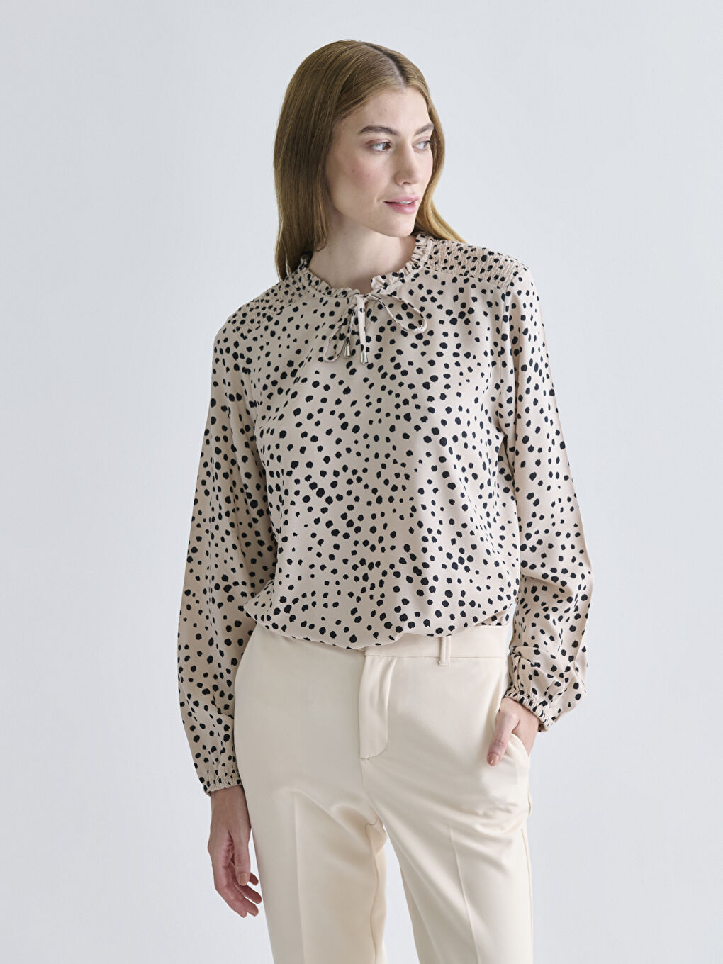 Tie Neck Polka Dot Blouse