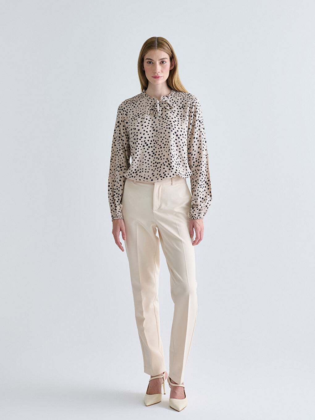 Tie Neck Polka Dot Blouse-1