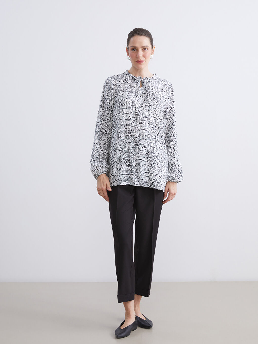 Tie Neck Patterned Blouse-1