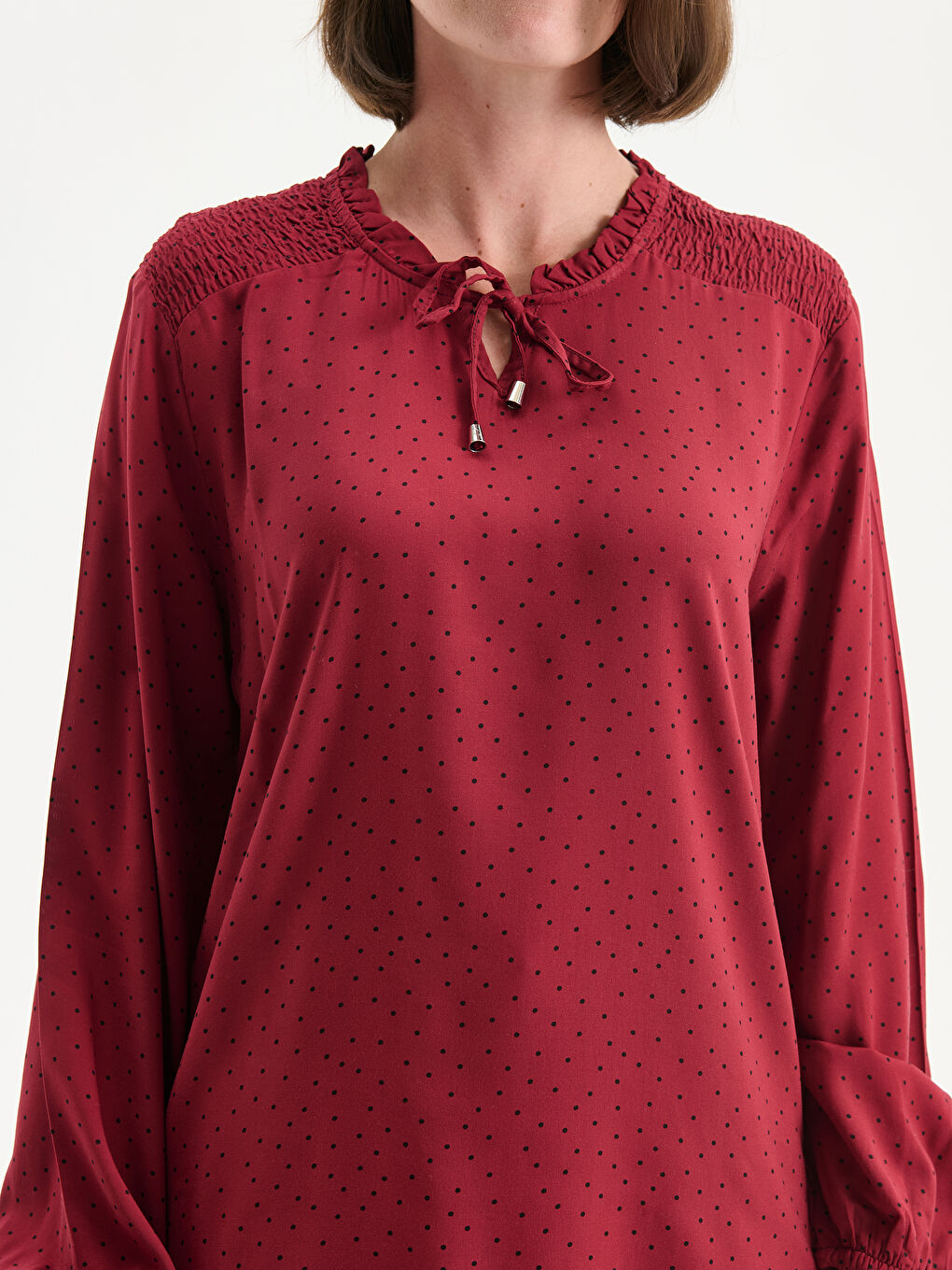 LCW Grace Tie Neck Patterned Blouse -W59659Z8-LQW