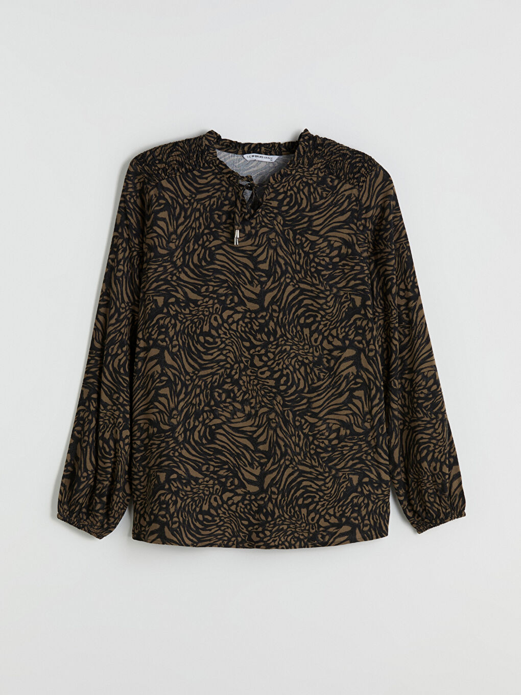 LCW Grace Tie Neck Patterned Blouse -W59659Z8-LS6