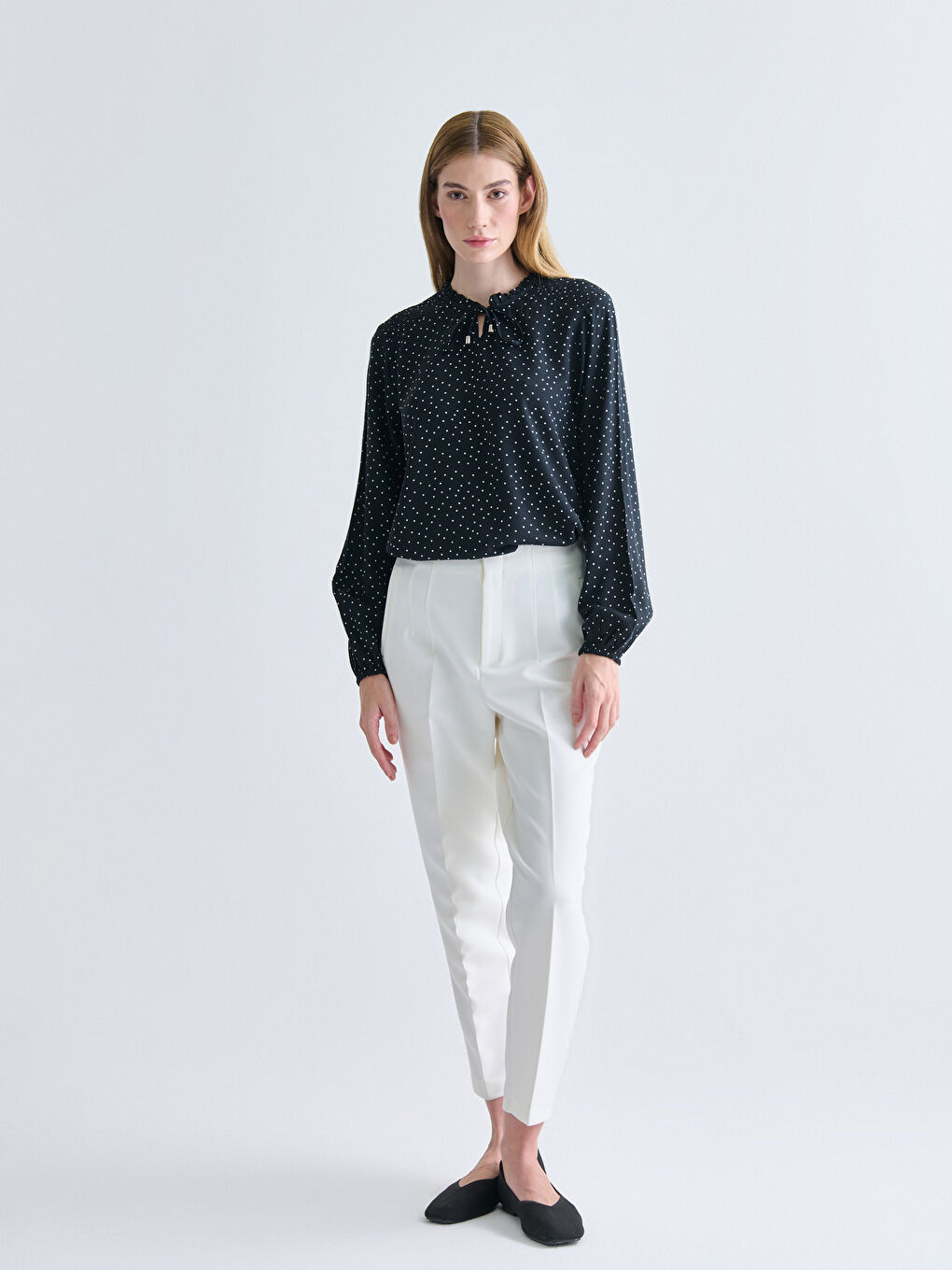 Tie Neck Polka Dot Blouse-1