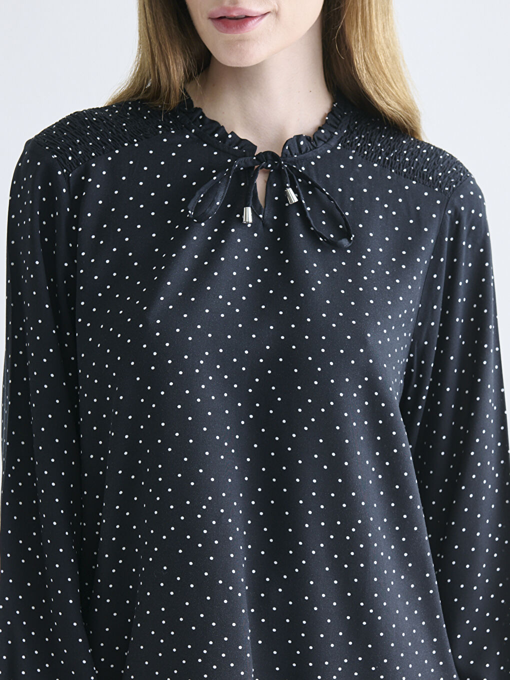 Tie Neck Polka Dot Blouse-2